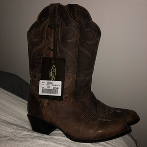 Brown leather cowgirl boots